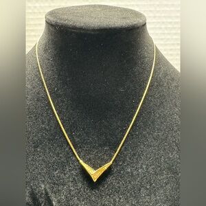 Vintage Christian Dior gold-plated necklace with a V-shaped, crystal-embellished